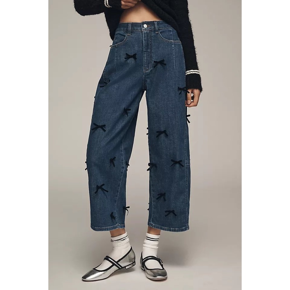 Pilcro Kenna Mid-Rise Heritage Barrel Jeans Bow Edition Blue Petite 29P